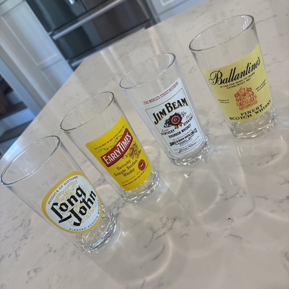 VTG Bar‎ Glasses (4) Scotch Whiskey Jim Beam Early Times Long John's Ballantines